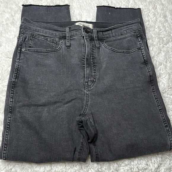 Madewell Stovepipe Black Charcoal Wash Jean Raw Hem Denim High Rise Bottoms - Picture 4 of 14
